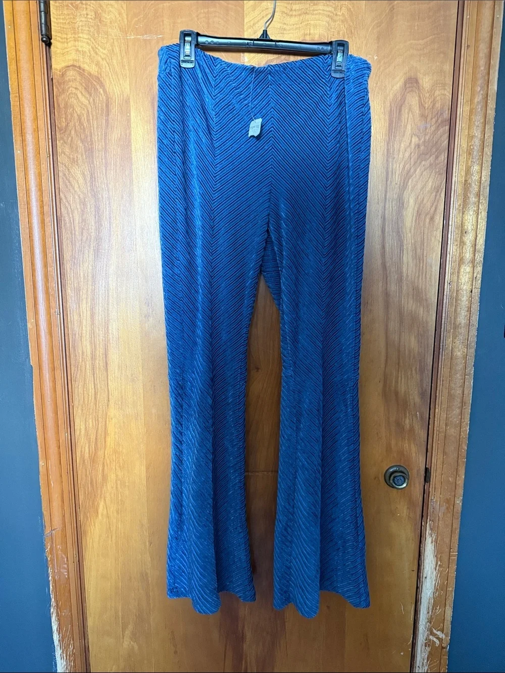 Free People Light Blue Velvet Trim Waistband Pants